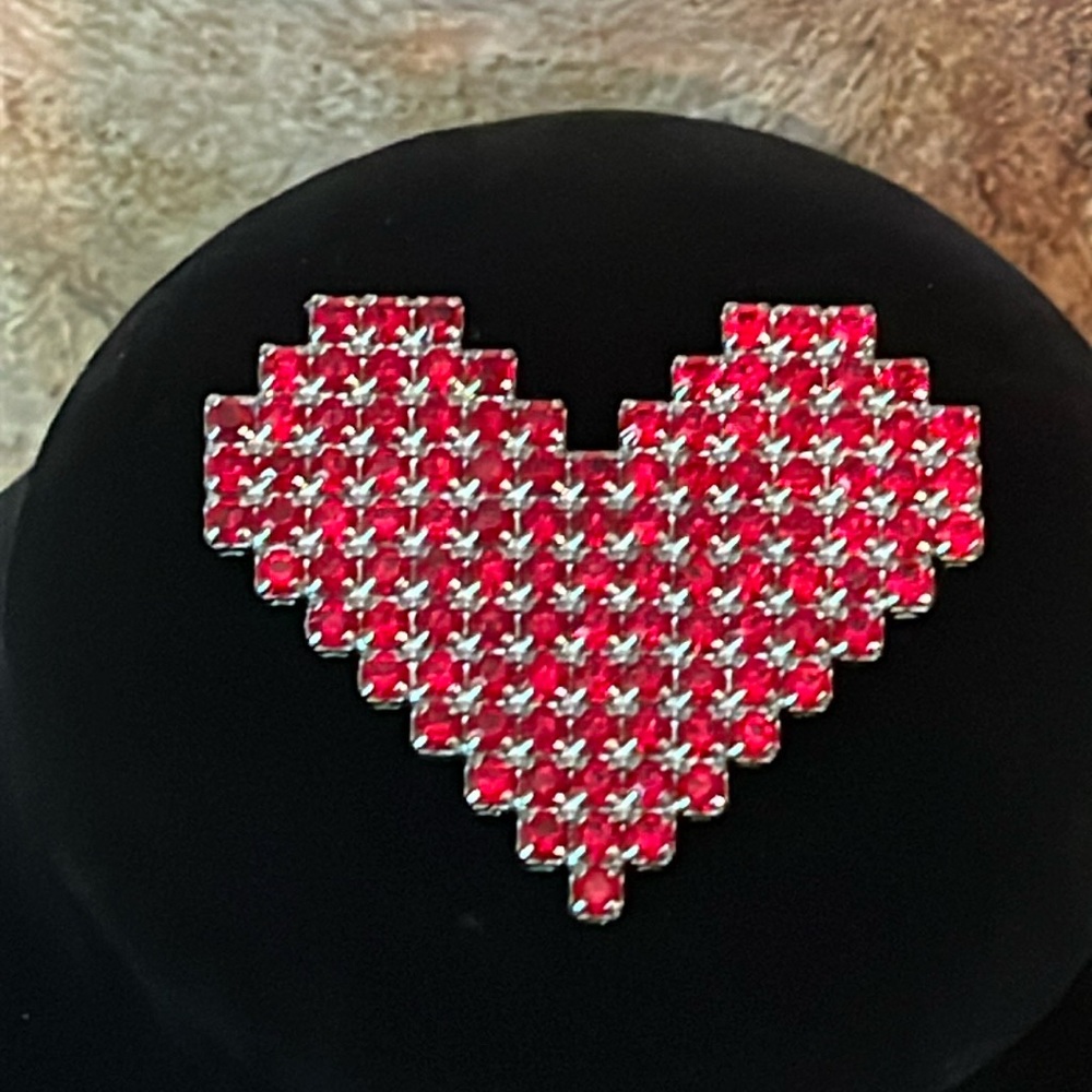 Vintage Designer Bauer Rhinestone Brooch Red & Silver Tone